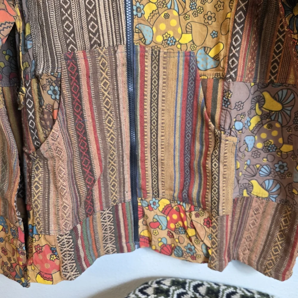 Kathmandu Boho Mushroom Patchwork Jacket XL Hooded Zip-Up Multicolor Festival - Picture 6 of 15